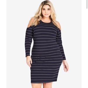 Navy Striped Cold Shoulder Dress